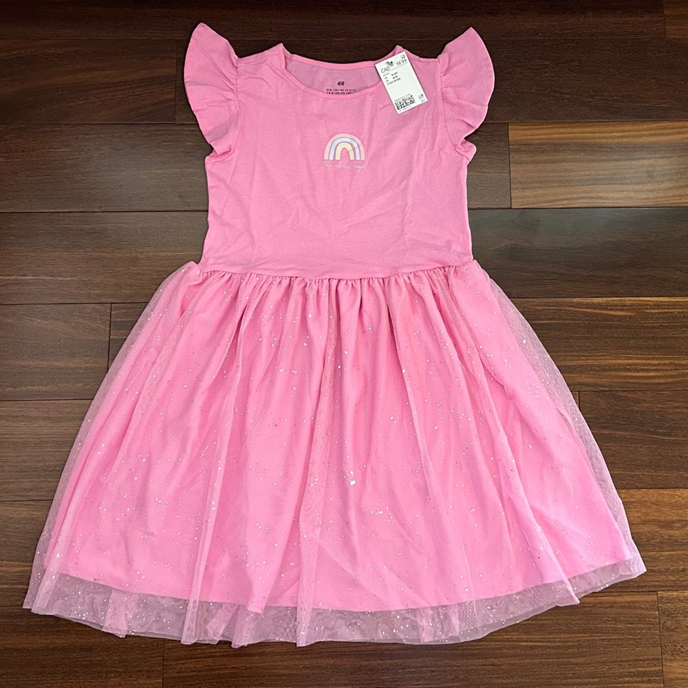 BNWT H&M Pink Glitter Tulle Rainbow Dress